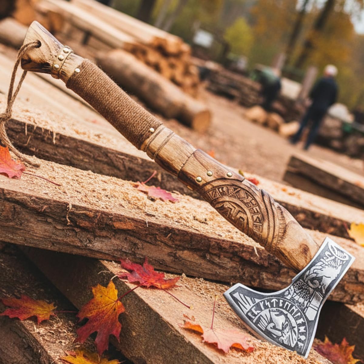 Splitting Axe Camping Chopping Hatchet Viking Tomahawk Battle Hunting Outdoor Solid Wood Handle 2043