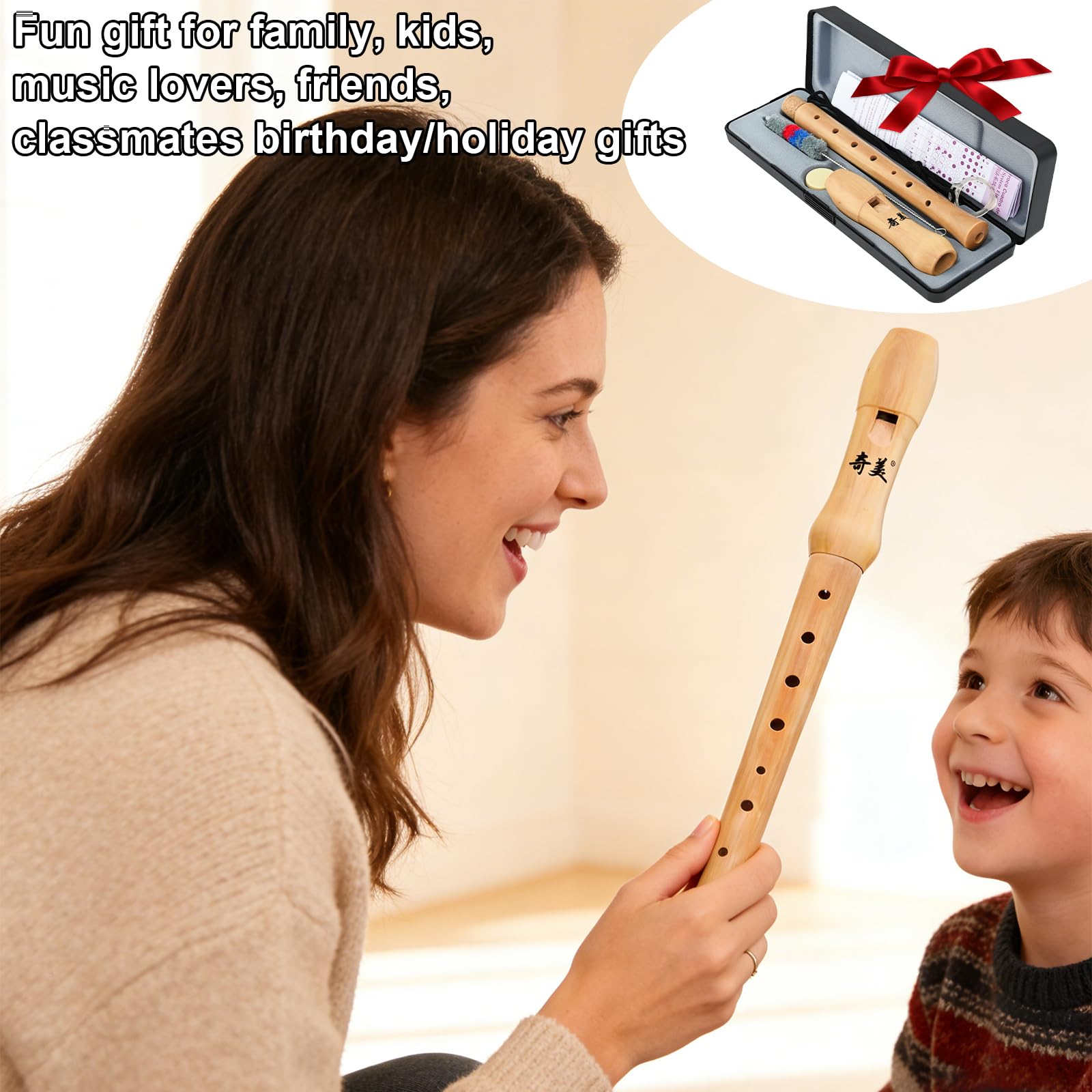 Flûte à bec en bois à 8 trous, flûte à bec soprano, flûte enfants flûte à bec doigté allem