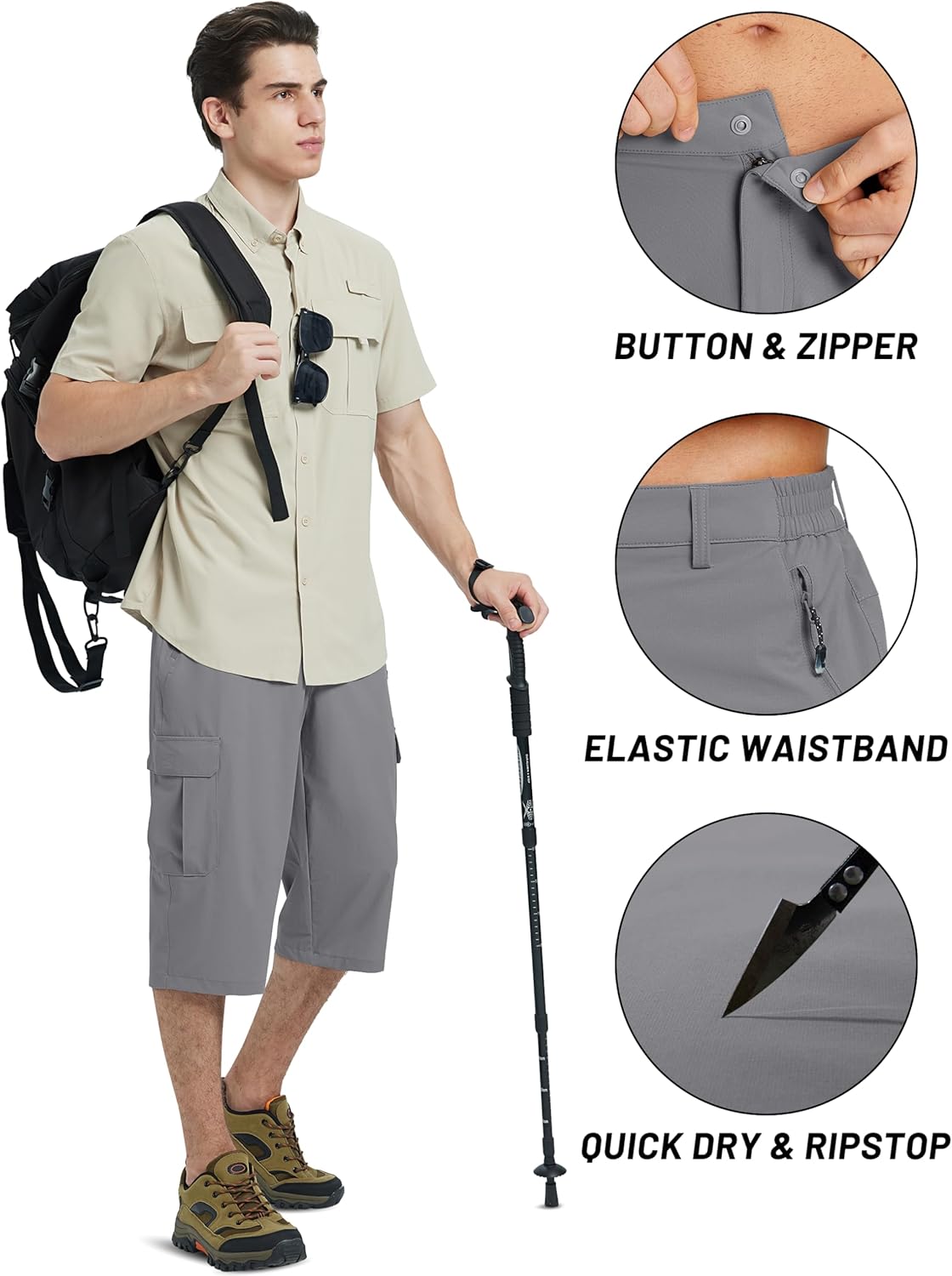 TACVASEN Men's Capri Pants Cargo Long Shorts Quick Dry Lightweight 3/4 Pants Below Knee Summer Hiking Work - Image 5