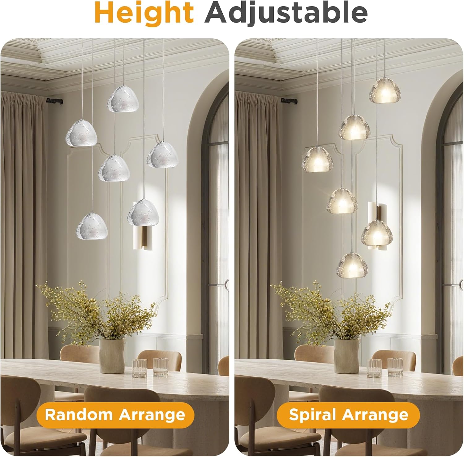 Modern Crystal Chandeliers High Ceiling LED Pendant Light Raindrop Long Bubble Ball Dimmable Lighting Fixture for Staircase Living Room Hallway Foyer Entryway Bedroom (Chrome, 6-Lights)