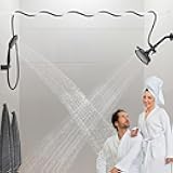 DOUBLUOEG Dual Shower Head for Couples with 5 Spray Modes High Pressure Double Tandem Shower Heads for Two People Equipped with 3 Meter Shower hose, Matte Black