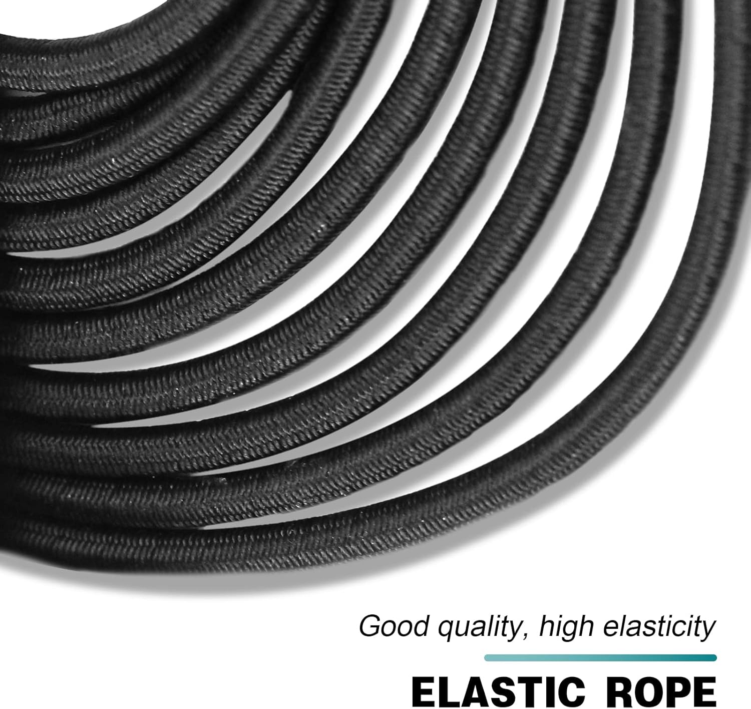 1 8" Bungee Shock Cords,65 Feet Elastic Nylon Cords Kayak Stretch String Rope for Bikes,Tie Downs,Boating,Camping,Cars,Sunshades,Fitness and Outdoor Enthusiasts (1 8 inch x 65 feet, Black)