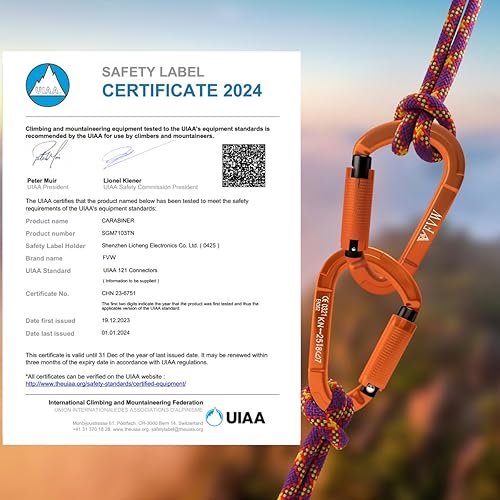 Miniatura 5 de FVW - Mosquetón de escalada con bloqueo automático, mosquetón profesional de 25 KN (5620 libras) para rappel, columpio, rescate y gimnasio, etc.,