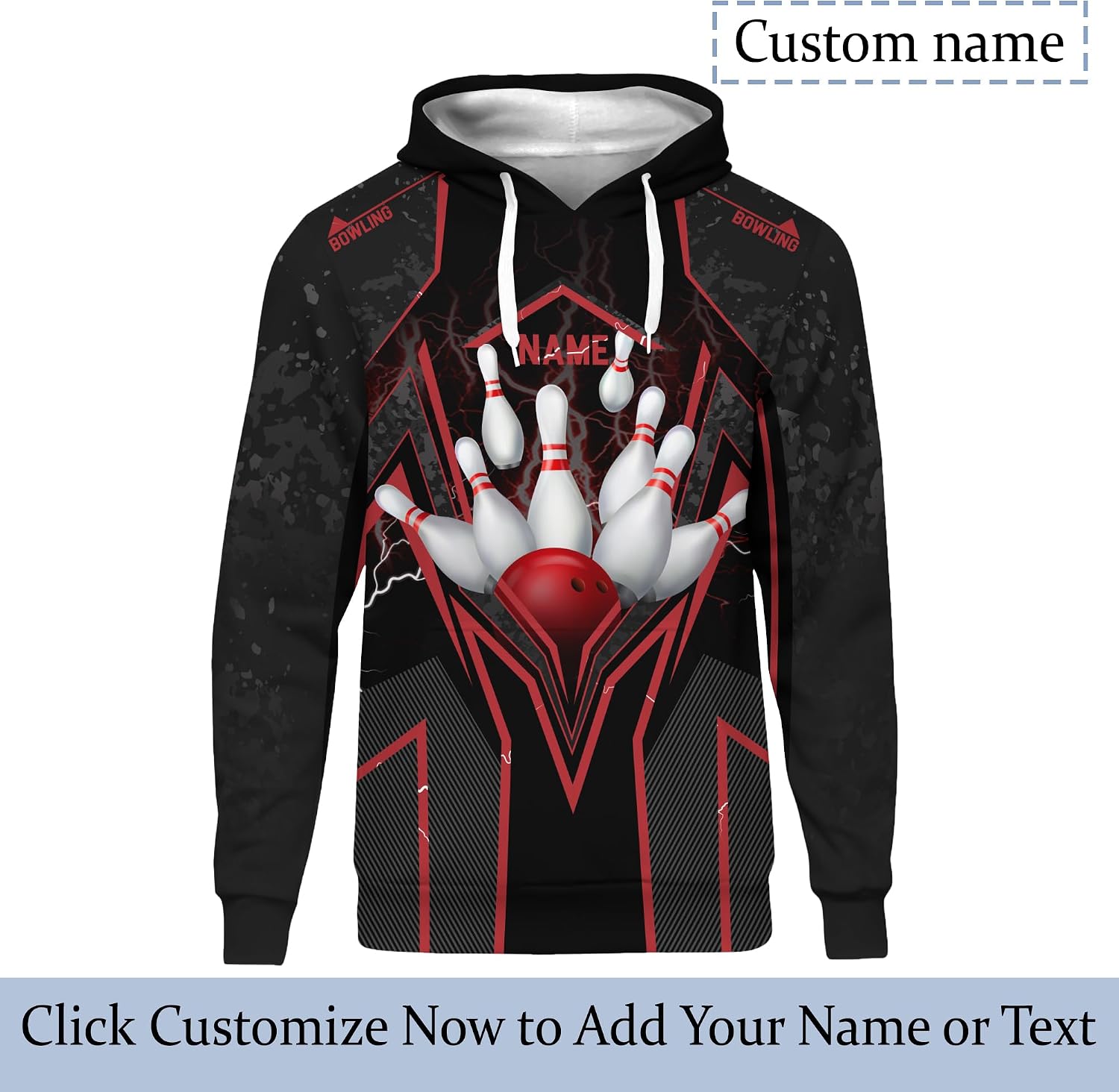 Unisex Bowling Hoodie Customized Red Plaid Bowling Pin Long Sleeve Shirt For Bowling Player Printing Bowling Team Clothing