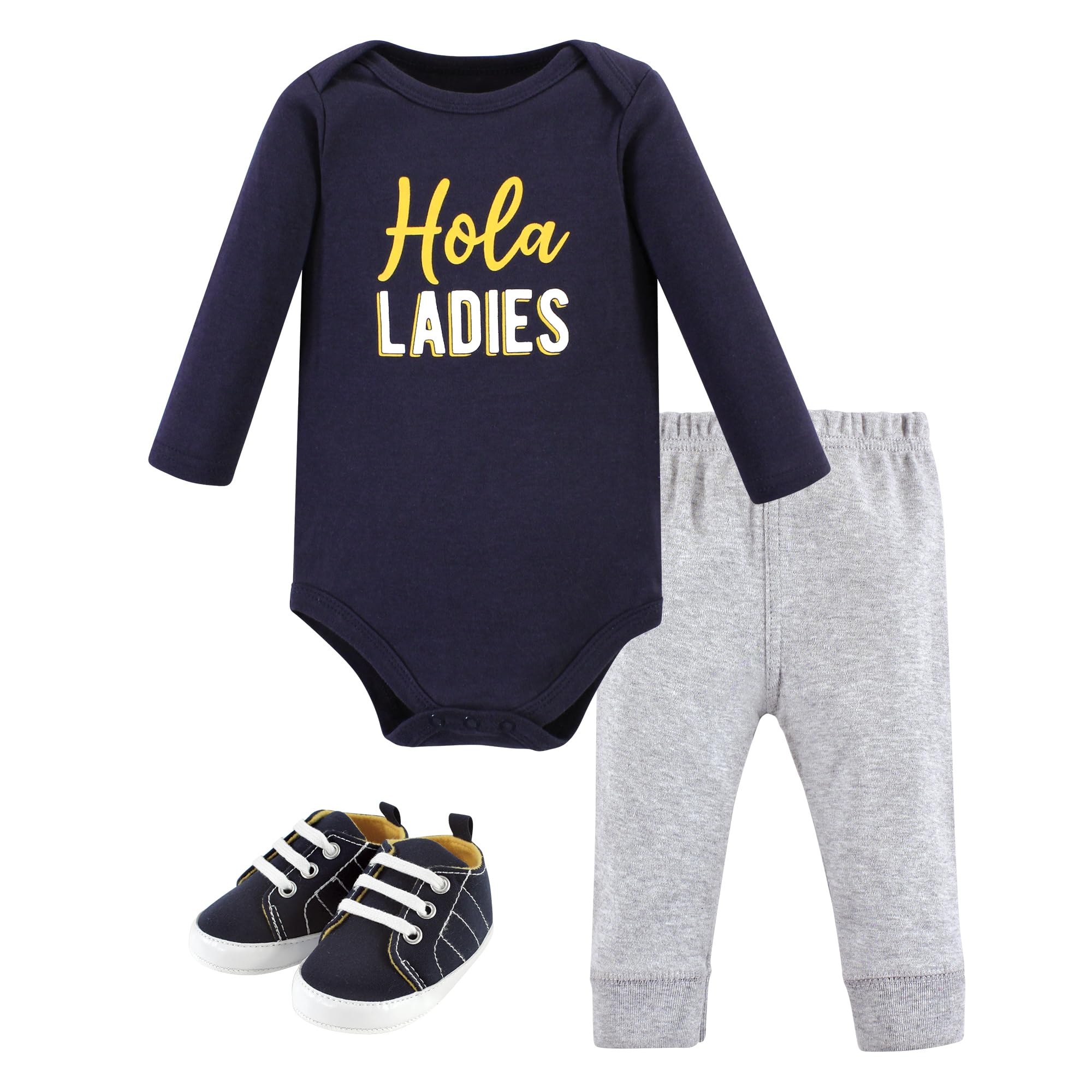 Hudson Baby Unisex Baby Cotton Bodysuit, Pant and Shoe Set