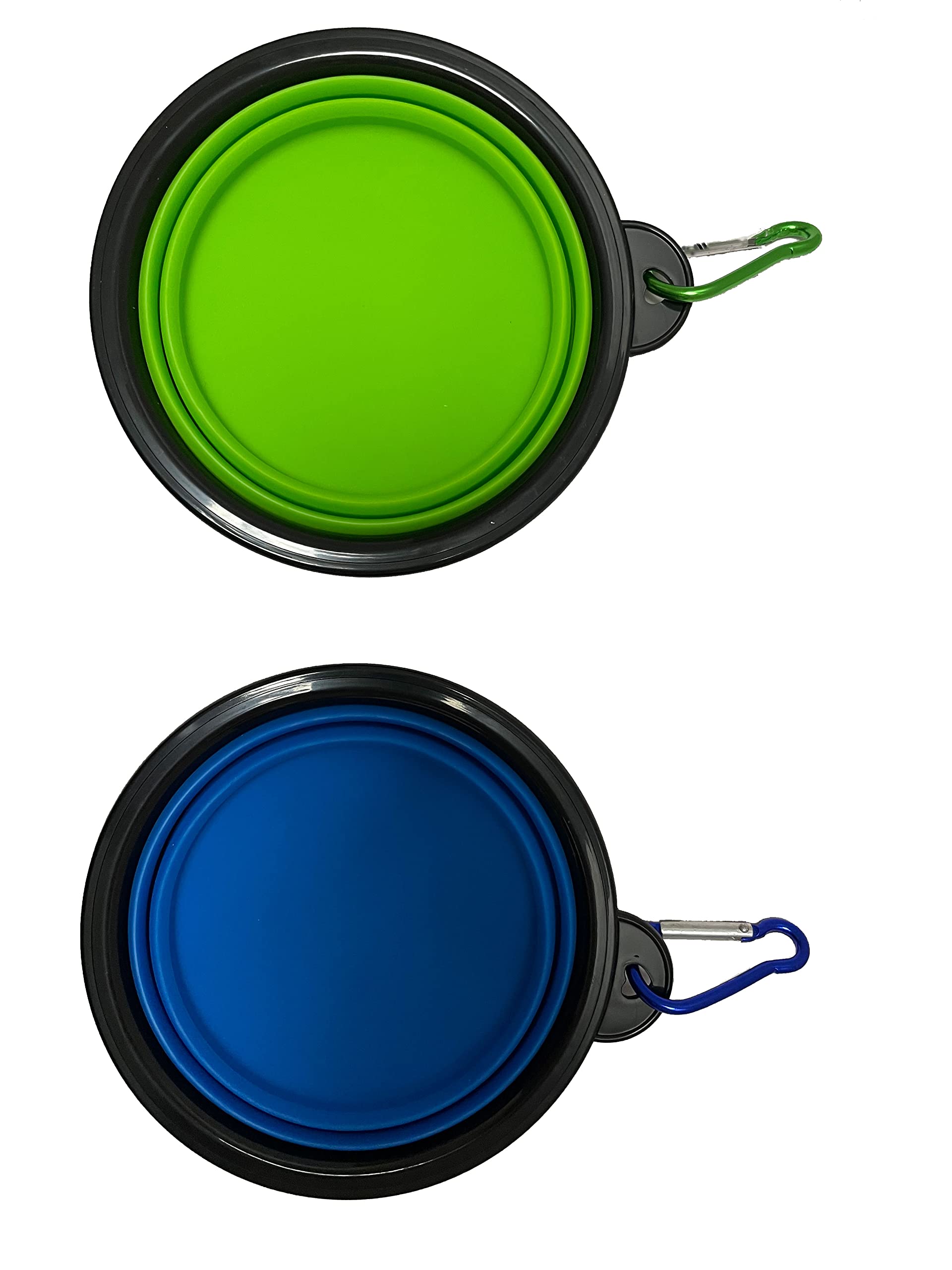 SAGESONG Medium Portable Collapsible Pet Bowl, Foldable Food & Water Dish for Dogs & Cats, Ideal for Travel, Hiking, Camping & Outdoor Activities (Green + Light blue) 2 Pack with 2 Carabiner, BPA Free