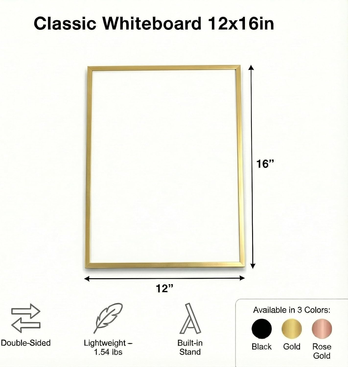 Small Whiteboard 12 x 16 Inch Magnetic Dry Erase Board with Stand & Wall Mount | Gold Aluminum Frame | Planner Board with Weekly & Monthly Sheets | 3 Markers, Eraser & 2 Magnets