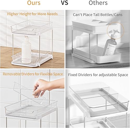 Miniatura 5 de 2 juegos de organizador de cocina transparente de 2 niveles para debajo del fregadero, organizador de gabinete extraíble multifunción con 4