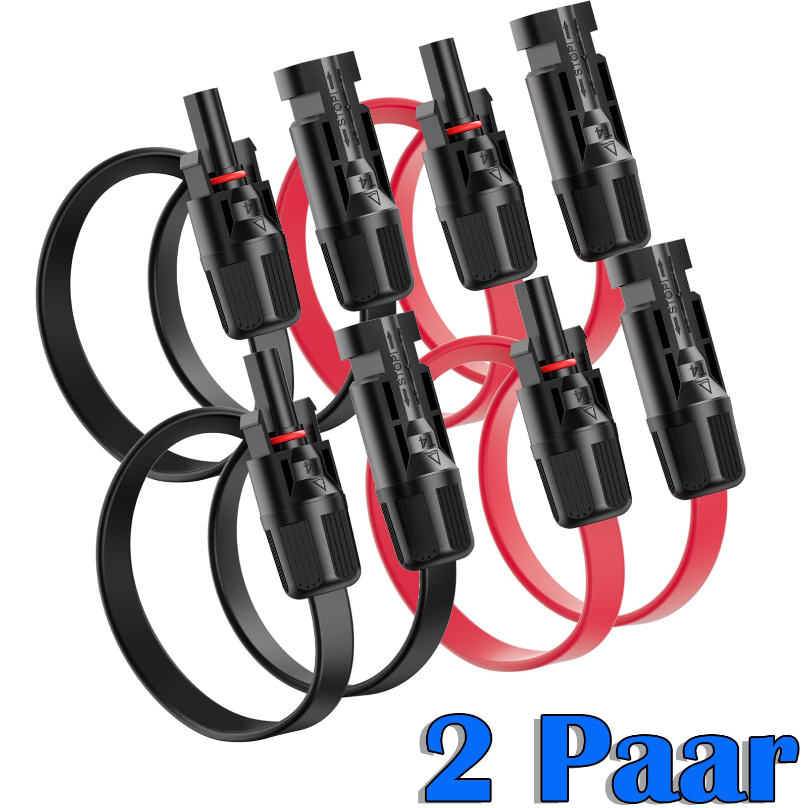 Panel solar de cable plano de 6 mm², 100 cm, cable solar flexible con conector y acoplamiento, 4 unidades de cable solar plano PV para módulos solares e inversores