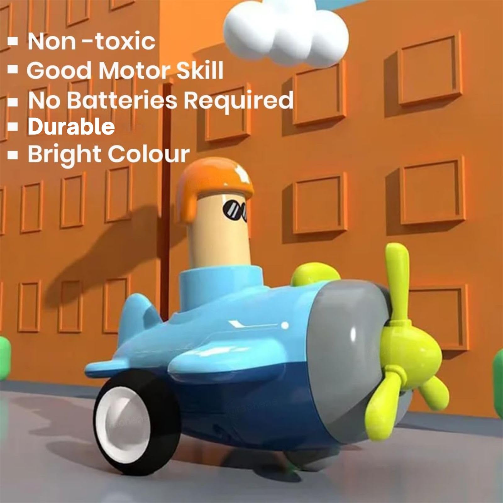 GRAPHENE Push N Go Airplane Aeroplane Engine Toy Friction Powered Car for Baby Unbreakable Press and Go Transport 360° Head Rotation Vehicles Gifts for Kids Boys Girls Toddlers Pack of 1 Multicolor - Image 3 thumbnail