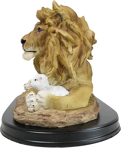 Miniatura 5 de Ebros Gift Estatua inspiradora cristiana religiosa del león y el cordero con base y placa de latón Título Decoración del hogar Revelaciones 5