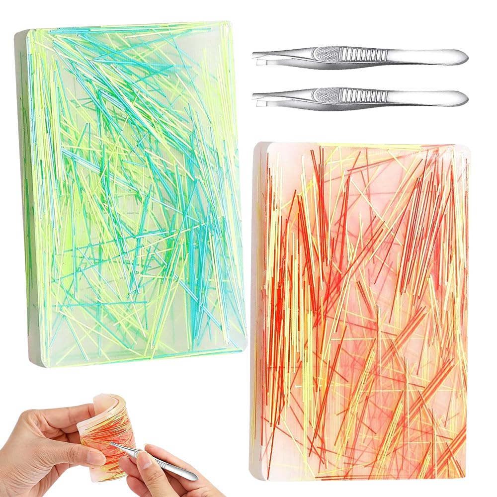 2 Pcs Picky Pad, Skin Picking Fidget Toys with Tweezer Silicone Picking Pads Sensory Hair Pulling Fidget Toy to Stress Relief & Anxiety for Adults & Kids