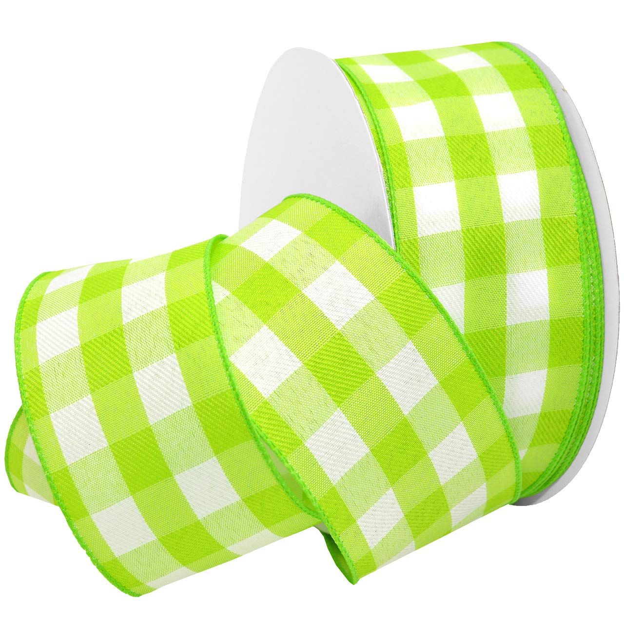 Morex Gingham Style Ribbon, Wired Taffeta, 1-1/2 inch by 50 Yards, Lime