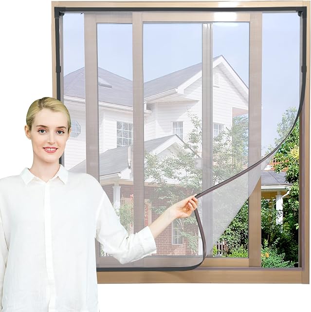 Adjustable DIY Magnetic Window Fly Screen (Fiberglass Mesh), Max130x150cm, Fits Any Size Smaller Easy Installation Keep Bugs/Flys/Mosquitoes Out (Gray Frame Gray mesh), Grey
