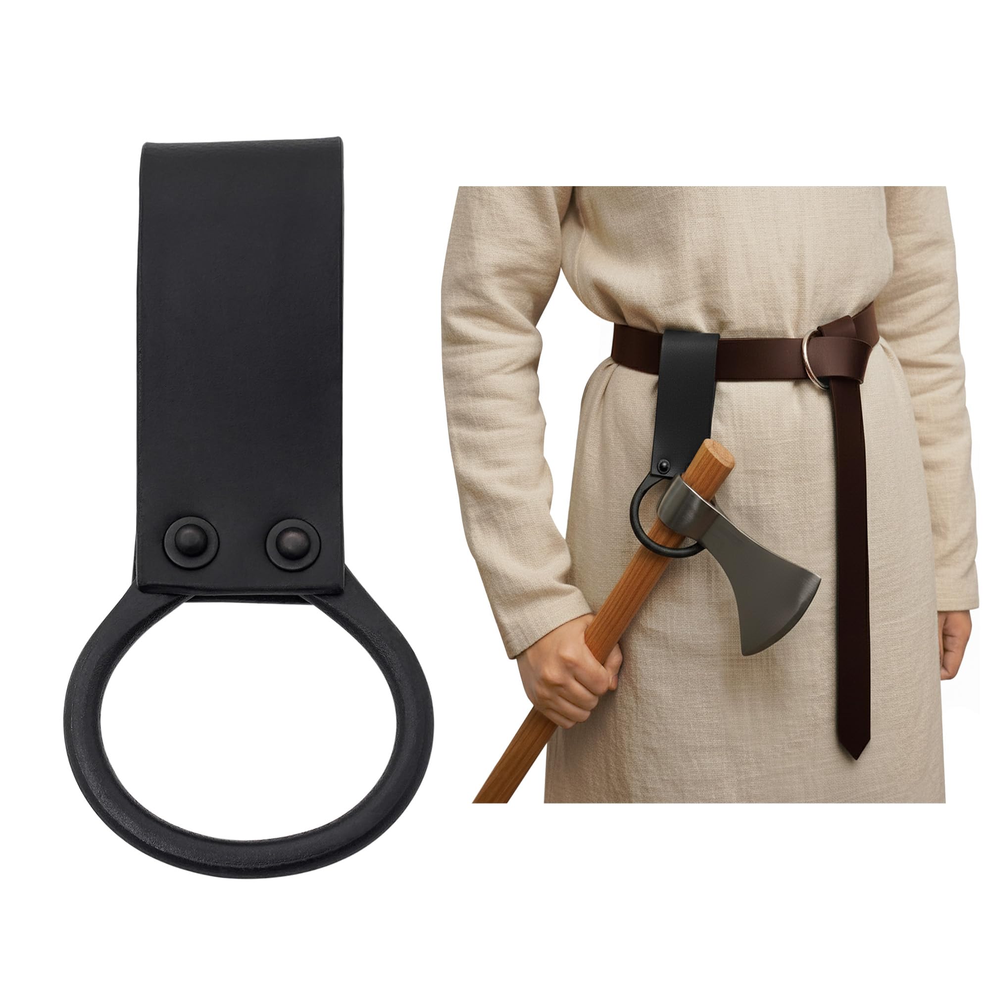 Lord of Battles Medieval Genuine Leather Axe Frog | Axe Holster with Belt Loop | Waist Holder for Axes, Tools (Black)