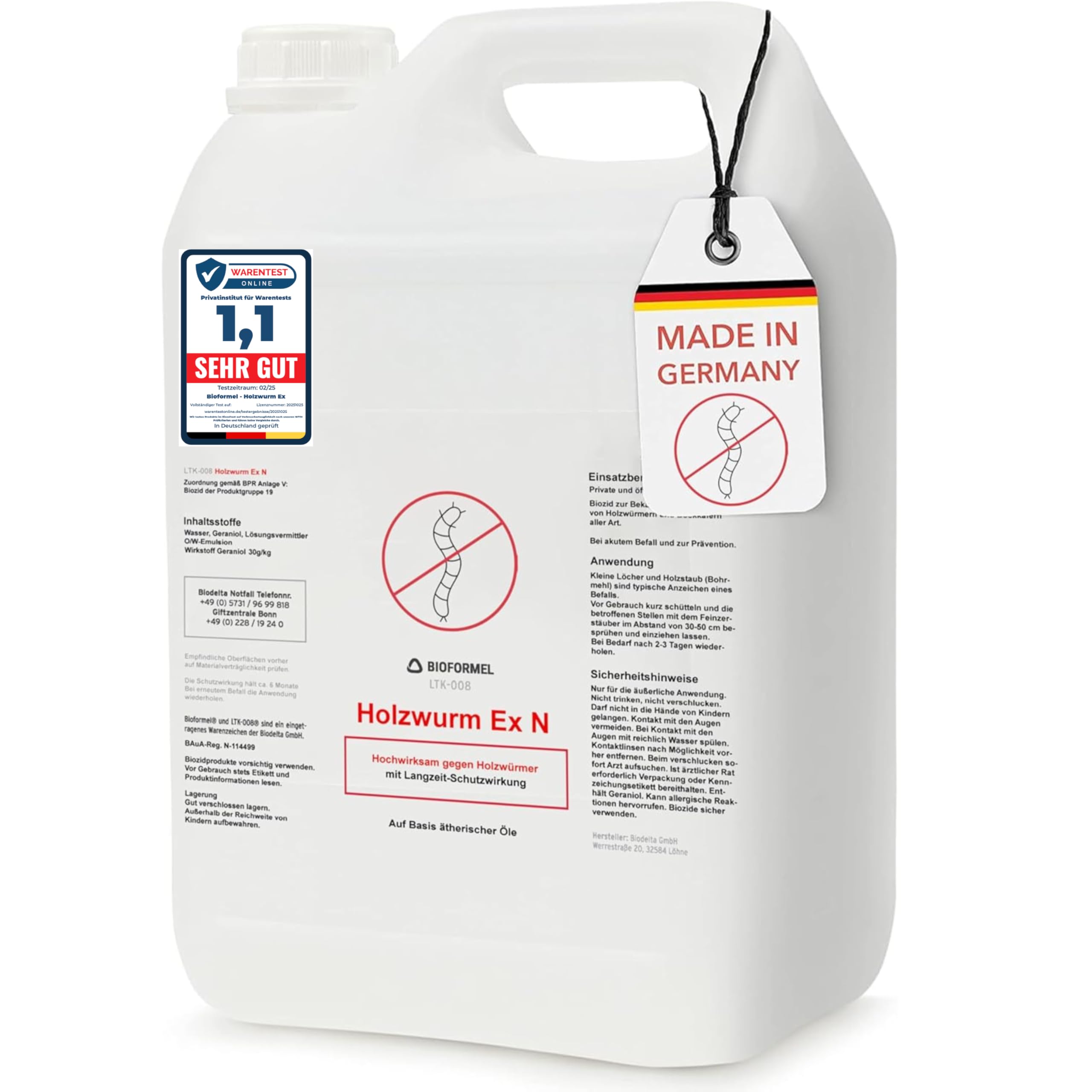 BIODELTA Holzwürmer-Ex Spray - Holzwürmer vertreiben - Holzwurmmittel mit Langzeitschutz - Woodworm treatment - Schluss mit Holzwürmer (5 L)