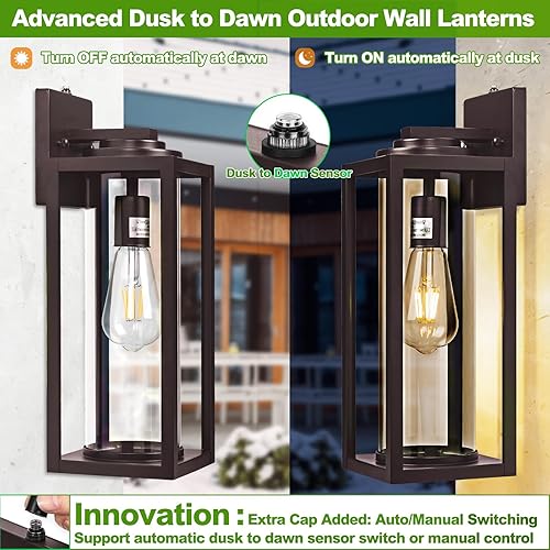 Miniatura 3 de Oil Rubbed Bronze Dusk to Dawn Outdoor Wall Light Fixtures - 2 Packs Exterior Waterproof Outdoor Lighting, Farmhouse Porch Sconces Wall Mounted