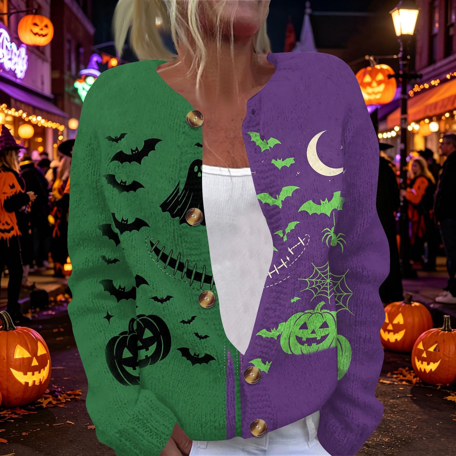 Strickjacke Damen Halloween Cardigan Aufdruck Übergangsjacke Festlich