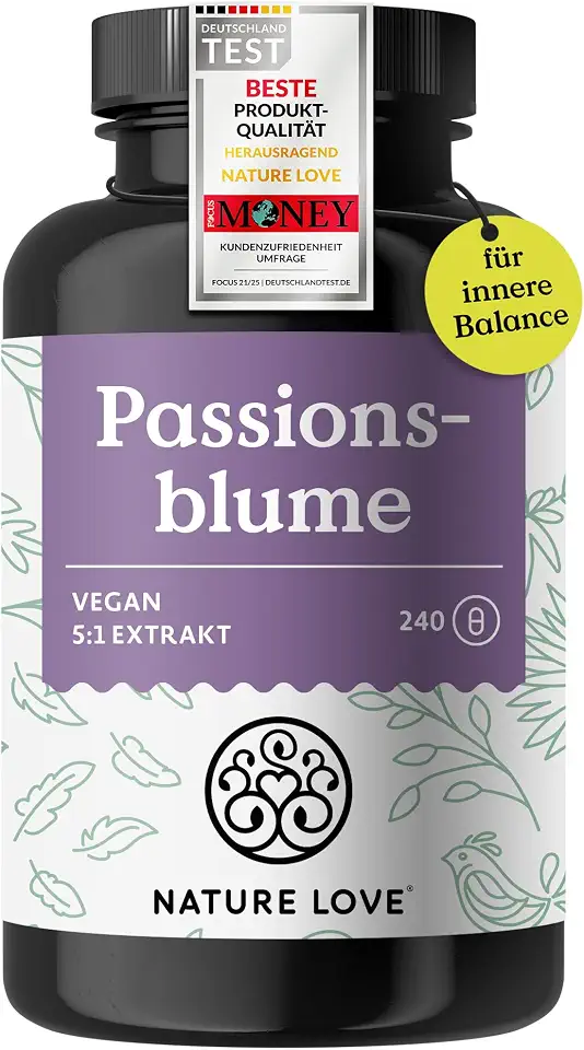 NATURE LOVE® Passionsblume Extrakt - 240 Kapseln, 4 Monatsvorrat. 750mg Extrakt 5:1 (entspricht 3750mg) pro Tagesdosis. Ohne unerwünschte Zusätze, hochdosiert, vegan, deutsche Produktion