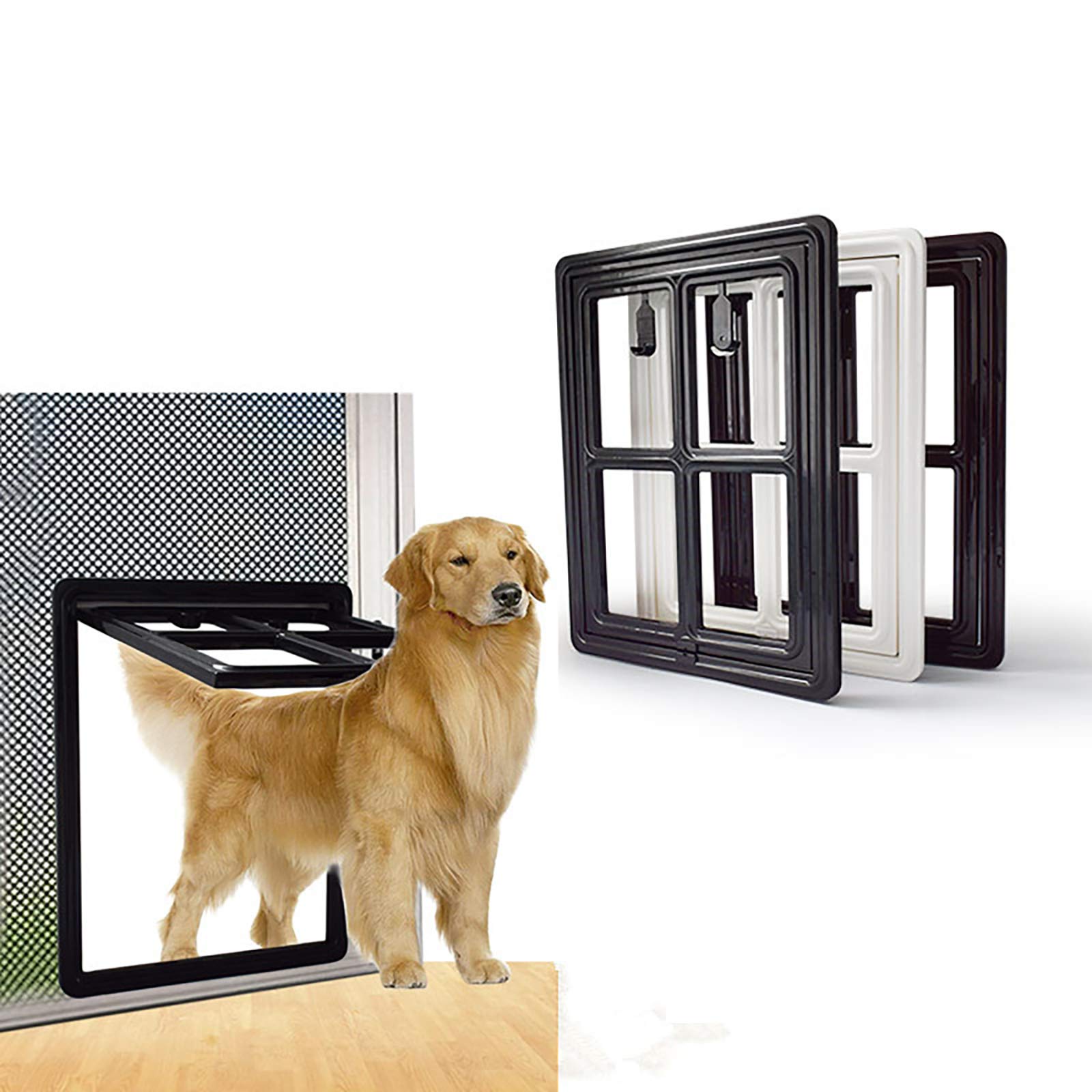 ANQI Solapa magnética para perro con cerradura para puerta de perro, túnel de puerta para perros medianos y grandes, fácil de instalar, negro-XL