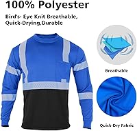 Vista 5 de VENDACE Camisetas de seguridad reflectantes de alta visibilidad con manga larga ANSI Clase 3 Hi Vis para trabajo en construcción, camisetas