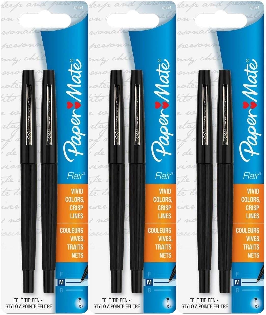 Paper Mate Flair Porous Felt Tip Pens, Medium Point, Black Ink (6 Count)