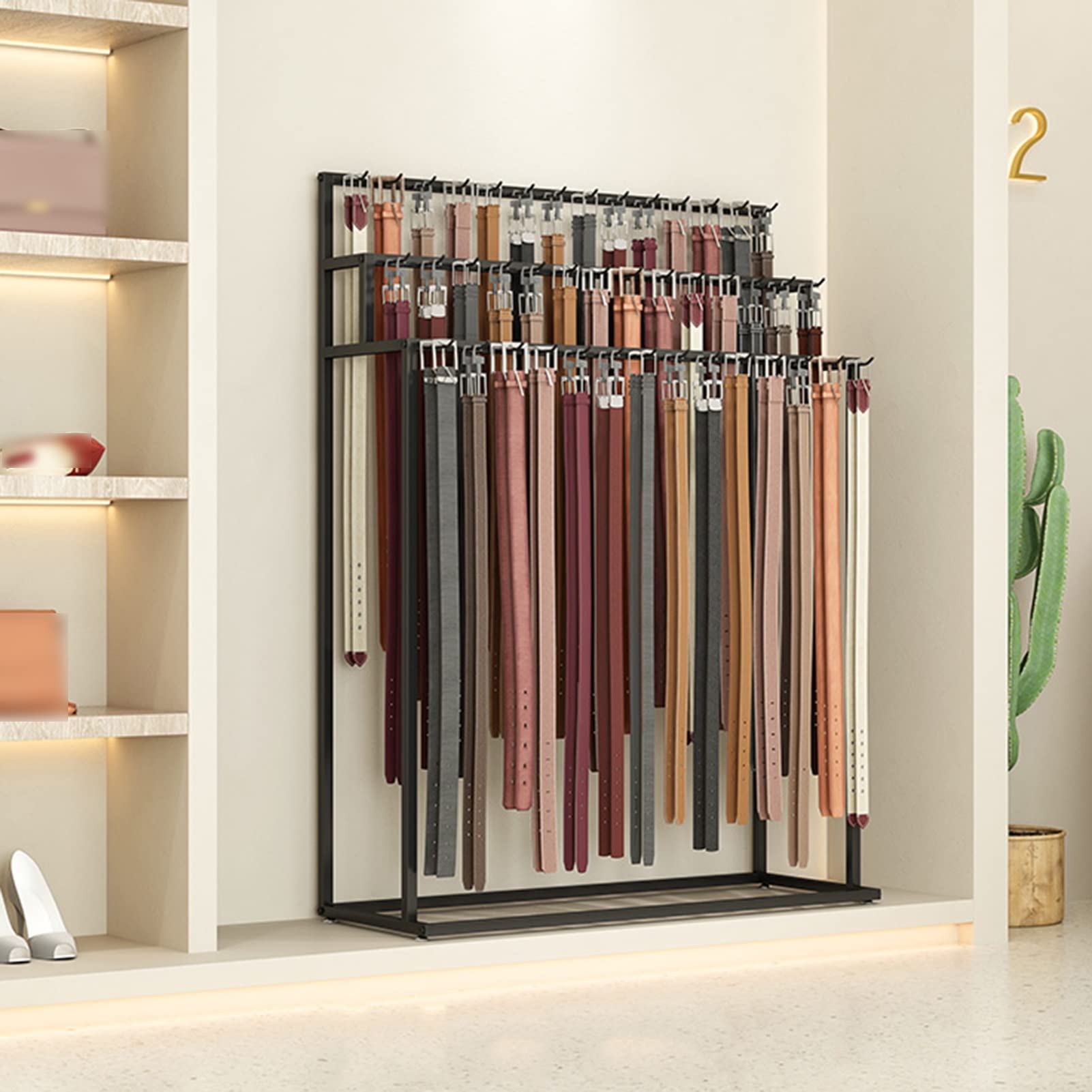Expositor de cinturones para hombre con ganchos para colgar, multifuncional, para corbatas, bolsos, bufandas y paraguas, ideal para tiendas minoristas y estanterías comerciales (negro, 60 x 40 x 1 cm)