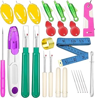 Lechchy Seam Rippers for Sewing(2 Big+2 Small), with Automatic Needle Threaders, Fish Mouth/Gourd/Thumb Shaped Simple Threader, Thread Snips, Drawstring Threader, Tape Measure, Awl, Thimble, Needles