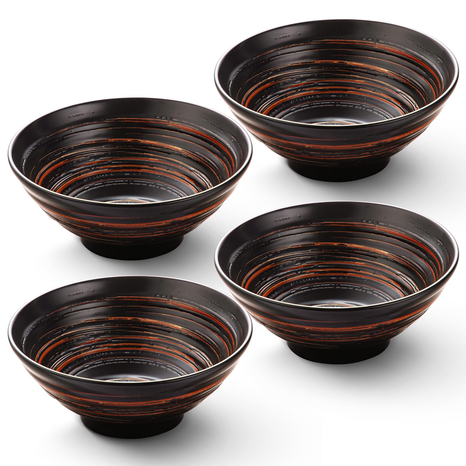YUN TAO Keramik Ramenschalen groß 1035 ml japanischer Stil, Servierschalen für Salat, Udon, Soba, Pho, Pasta, asiatische Suppennudeln, Schwarz, 4 Stück