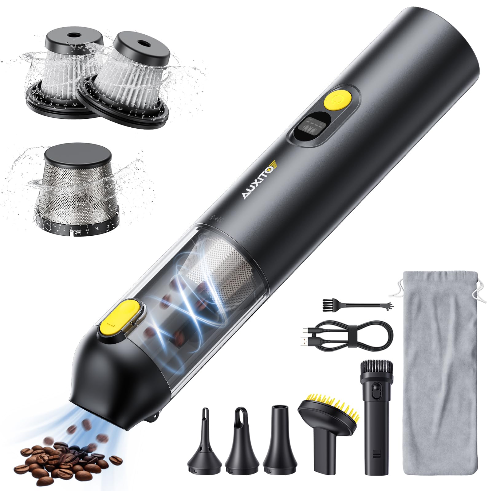 Mini Aspirapolvere Senza Fili 4 In 1 - 6500Pa, 3600mAh, 500ml - Portatile Con 7 Accessori - Per Auto, Casa E Ufficio - Ricaricabile USB
