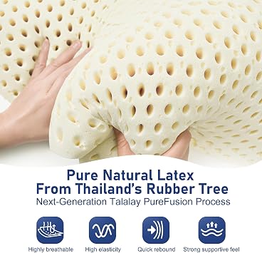 Talatex Natural Latex Flat Pillow, Ultra Slim and Flat Pillows for Stomach Sleeper, Front Sleeper Pillow Helps Relieve Pressure, 7cm Slim Profile, Perfect Package Best Gift