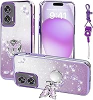 Vista 15 de Funda protectora para Motorola Moto G24, funda protectora de TPU con función atril y correa para Motorola G24 Power (morado)