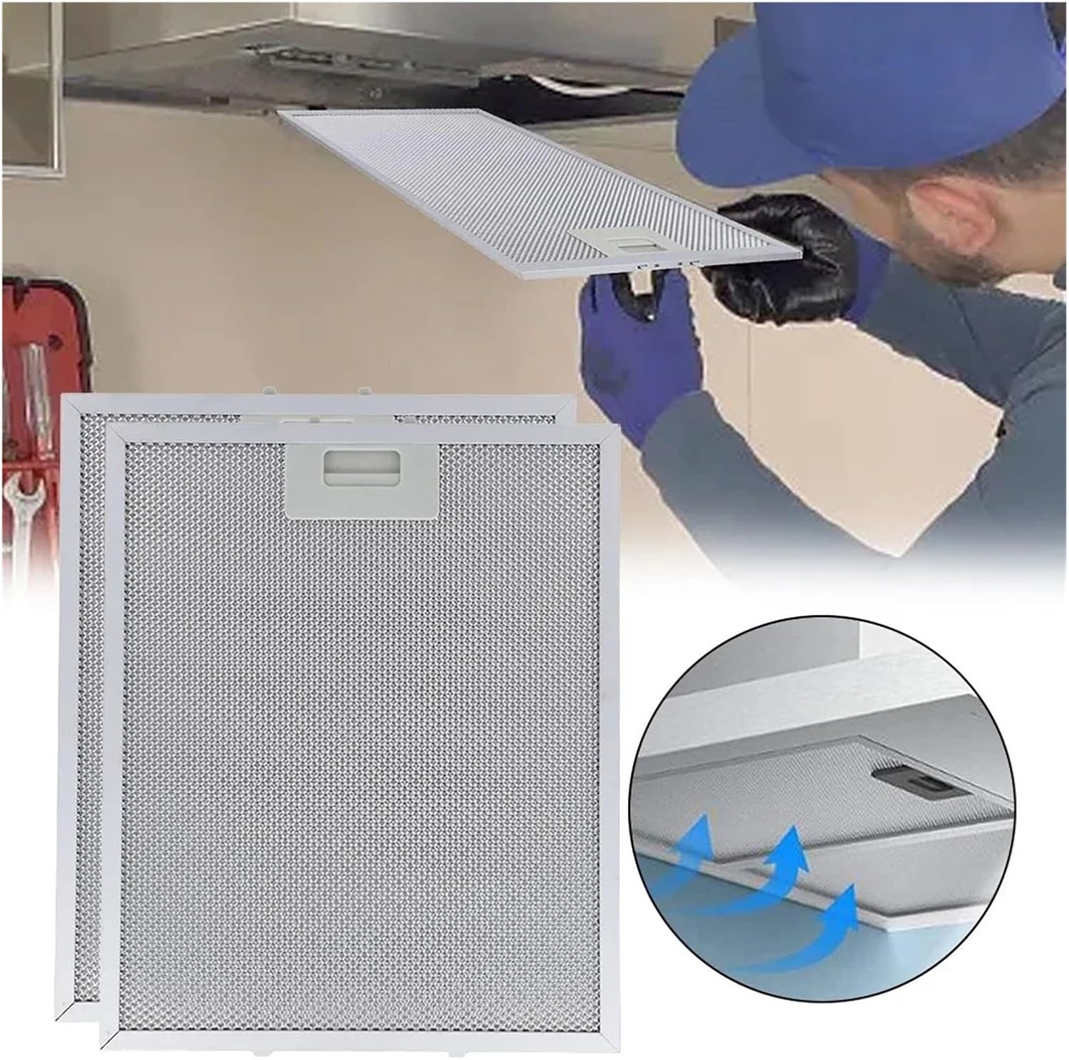 2PCS Cooker Hood Filter Mesh Range Hoods Vent Filters 5 Layers Grease Filters 318 X 258 X 9mm Range Hood Mesh Cover Replacement Parts