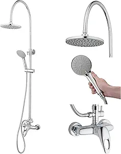 Homewerks 3070-251-CH-B Outdoor Shower Kit with 8-Inch Rain Can and 5-Function Handheld Showerhead Fixture, Chrome