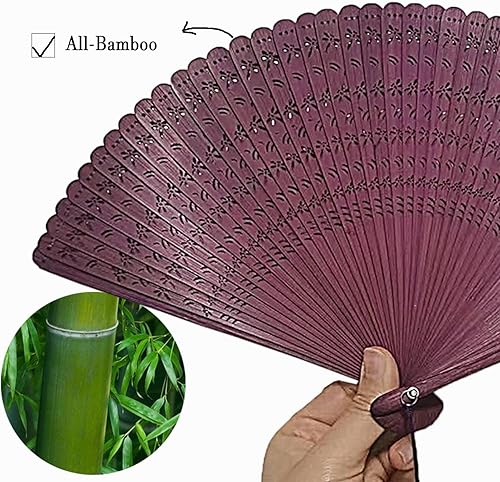 Miniatura 2 de SENJLIE - Abanico plegable de bambú hecho a mano de 7 pulgadas (7.1in) para mujer, ventilador de mano plegable de madera chinajaponesa con bolsa de
