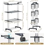 Thicken & Durable Clothes Drying Rack, Extra Large 4-Tier Capacity Foldable Laundry Drying Rack with Wheels, Stainless Steel Clothes Horses for Indoor Outdoor Use in Bedroom, Laundry 50D x 76W x 172H