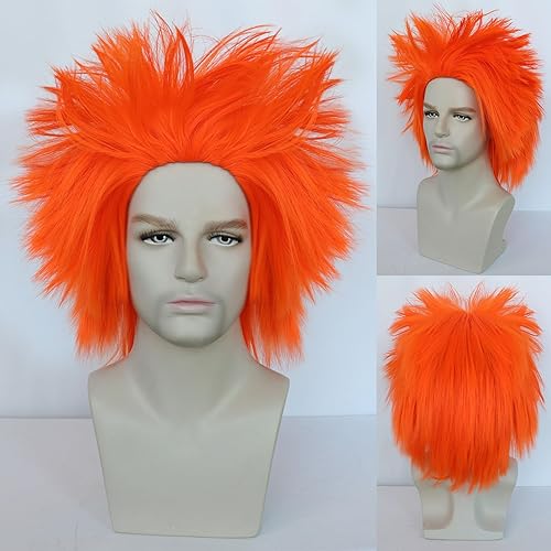 Miniatura 2 de ANOGOL Gorra de pelo + peluca loca naranja, peluca única con puntas y divertida, peluca de pelo loco, peluca mullida, pelucas para payasos, peluca
