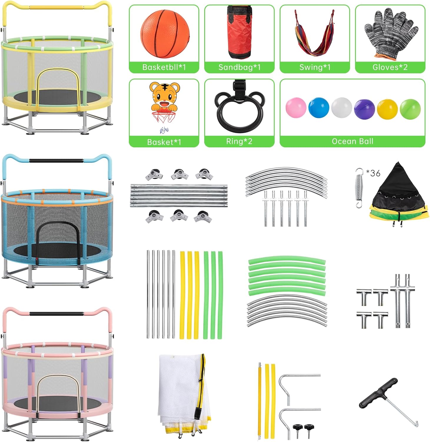Full Wrap-Around Double Ring Legs 440lbsToddler Trampoline with Net,Trampoline for Kids