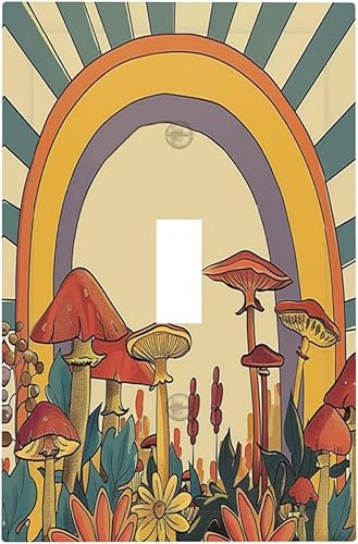 Miniatura 82 de Cubiertas de Interruptor de Luz de Palanca Simple con Diseño Abstracto de Sol Amanecer Retro, Placa Decorativa Arcoíris Atardecer de 1 Gang, Placa