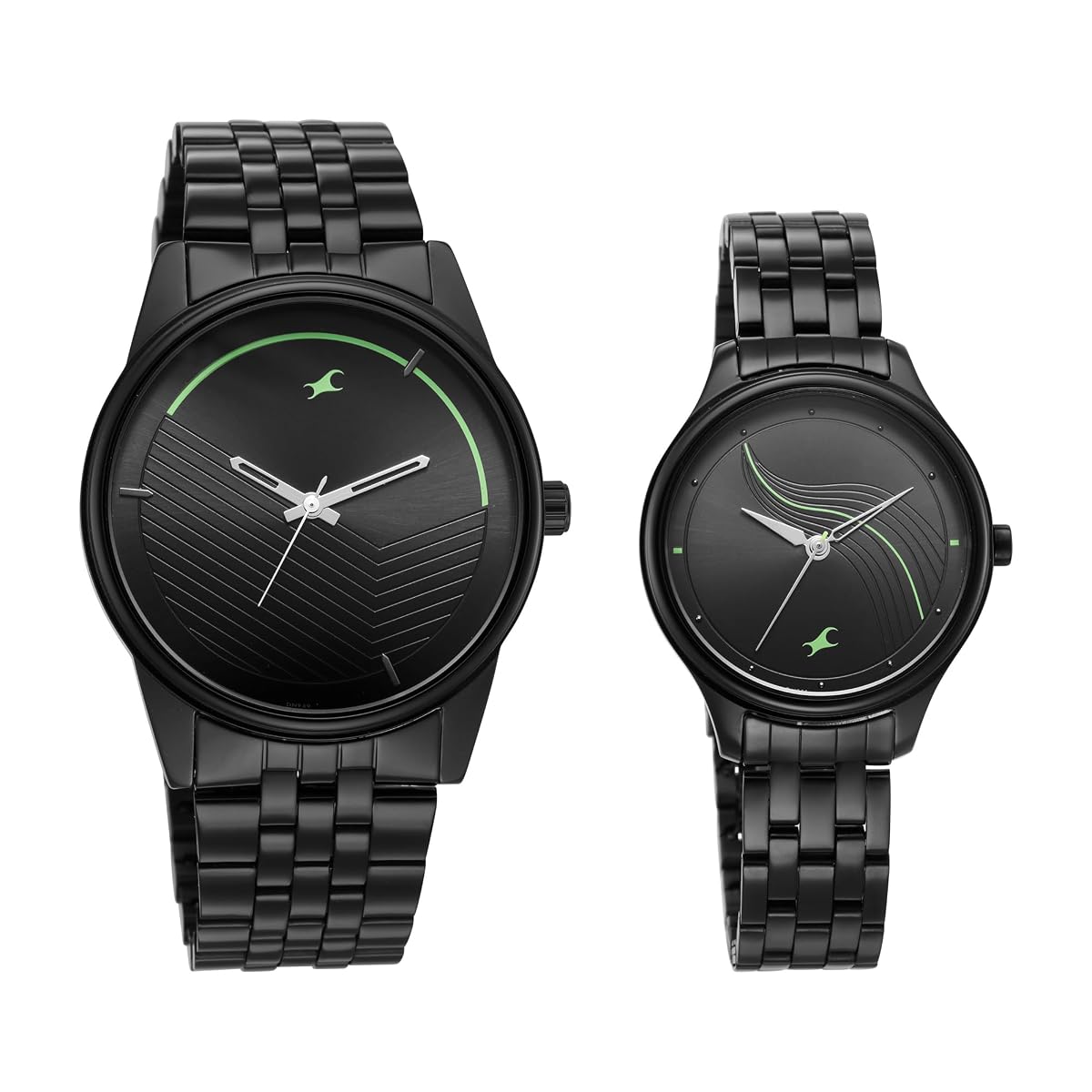 Fastrack Mixmatched Quartz Analog Black Dial Black Stainless Steel Strap Couple