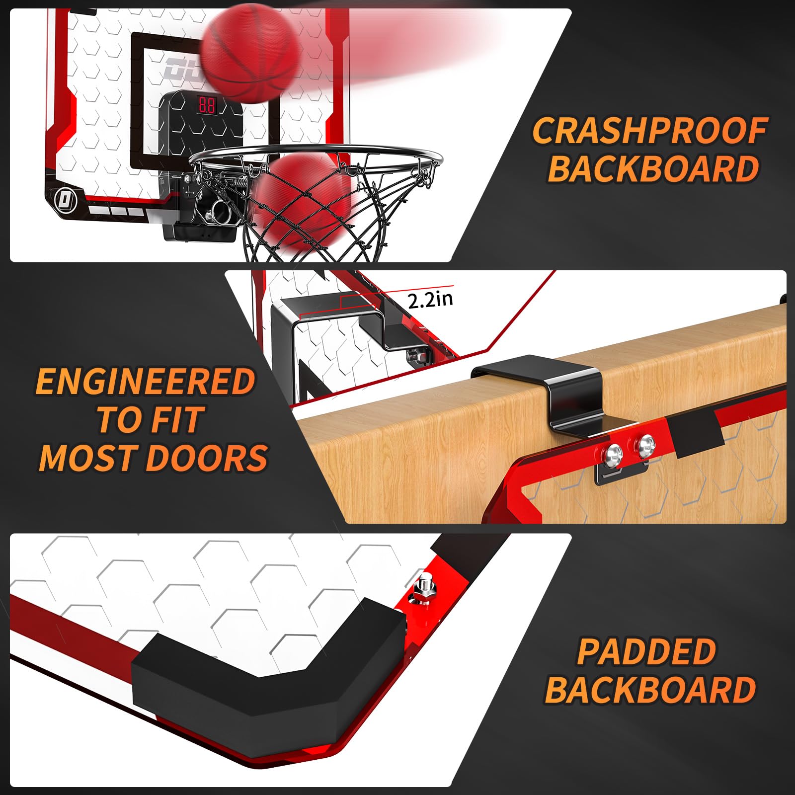 TEMI Basketballkorb Indoor, Mini-Basketballkorb mit 4 Bällen & elektronischer Anzeigetafel, über der Tür Basketballbrett, Basketballspielzeug für Jungen Mädchen Alter