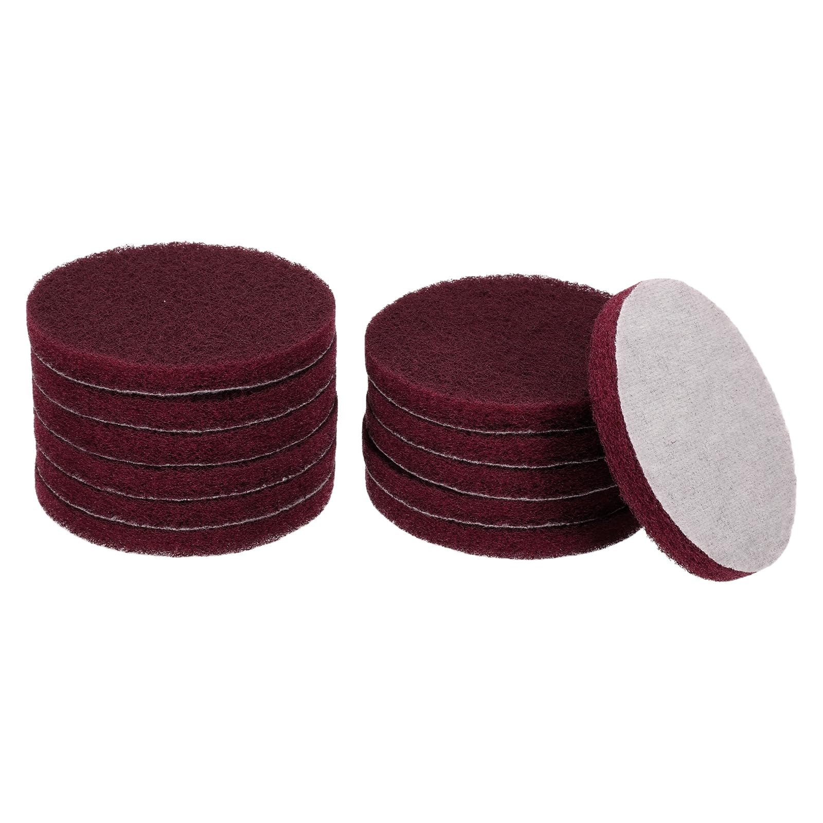 sourcing map 12pcs Scrubber Scouring Pads 500 Grits 4 Inch Drill Power Brush Hoop and Loop Surface Conditioning Disc Drill Scuffing Disc Scrub Pads for Home Kitchen Cleaning, Dark Red