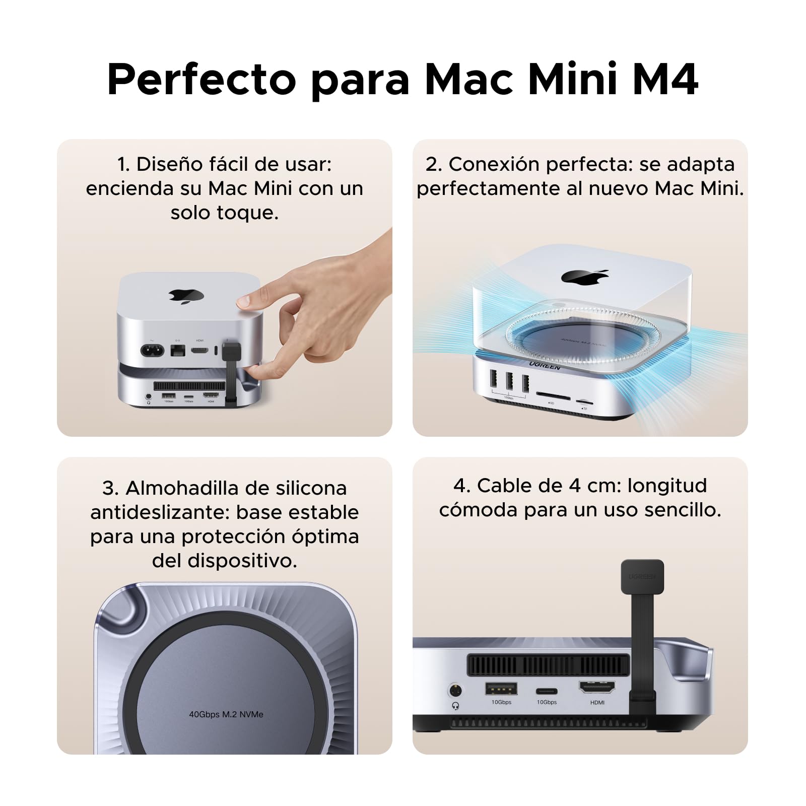 UGREEN USB4.0 40Gbps Docking Station Compatible con Mac Mini M4 y M4 Pro | con Carcasa M.2 NVME SSD 40Gbps, HDMI 8K 30Hz, 5*USB 4A1C 10Gbps Rápida , Lector de tarjetas SD TF 312MB/s, Audio de 3,5mm