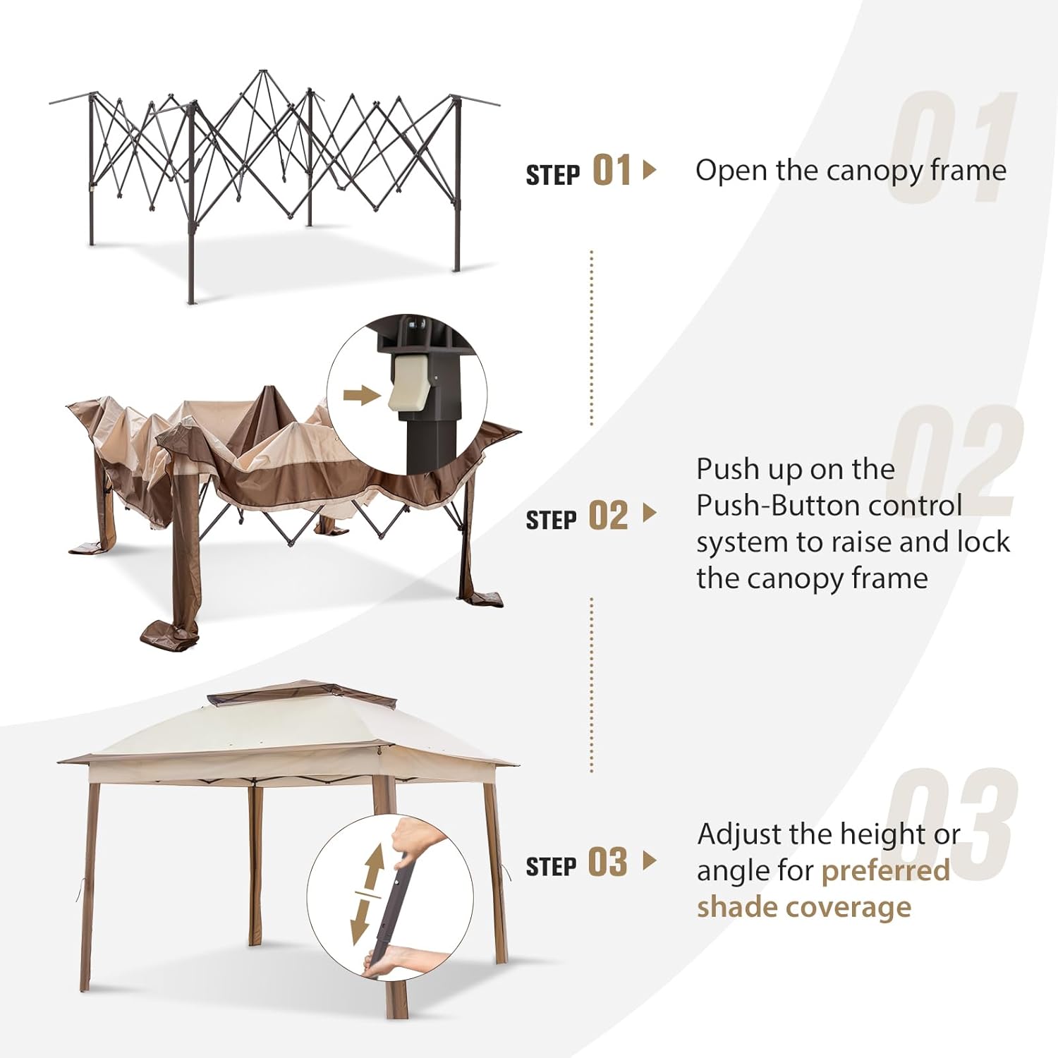 COOS BAY Pop up Gazebo 11x11, Instant Canopy Tent with Mesh Netting, Patio Gazebo with 121 Square Feet of Shade, 4 Weight Bags Included, Beige
