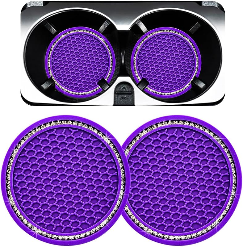 Ziciner Kit com 2 Porta-Copos para Carro em Silicone com Strass, Roxo e Branco, 6,99 cm
