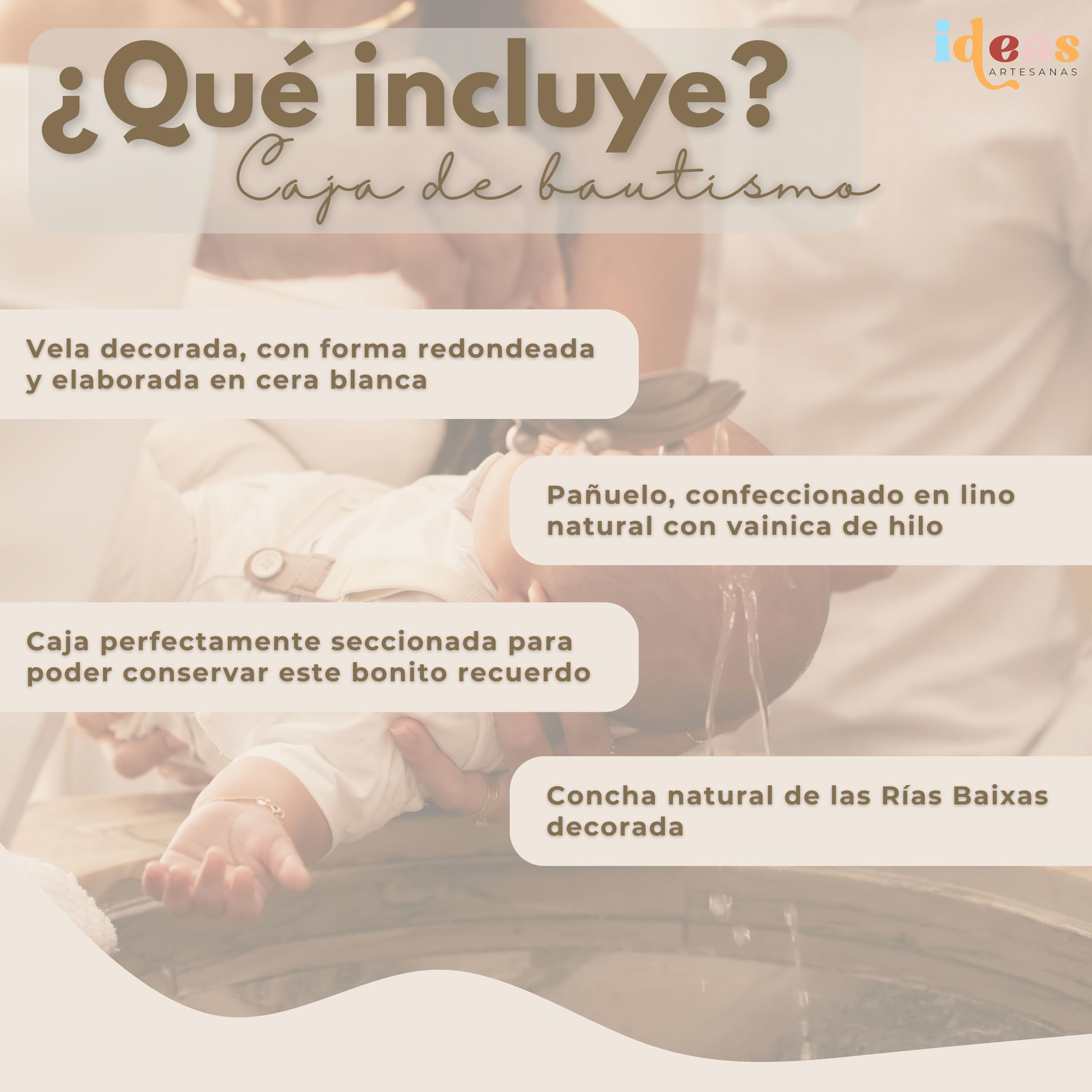 Kit de Bautizo Personalizado | Vela Artesanal con Lazo, Pañuelo Bordado y Concha Bautismal | Pack Premium con Vela Bautismo,Toalla de Bautismo Bordada, Concha Marina | El Recuerdo Perfecto (Beige)