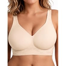 SWOMOG Wireless Seamless Jelly Bra for Women No Underwire Full Coverage Bras V Neck Push Up Breathable Bralette