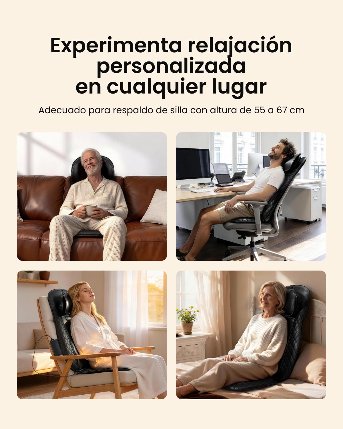 RENPHO Masajeador Espalda Electrico para Silla, Cojín de Masaje, Shiatsu Silla de Masaje con Calor para Toda la Espalda y Cuello, Altura Ajustable, Uso en Casa y Oficina