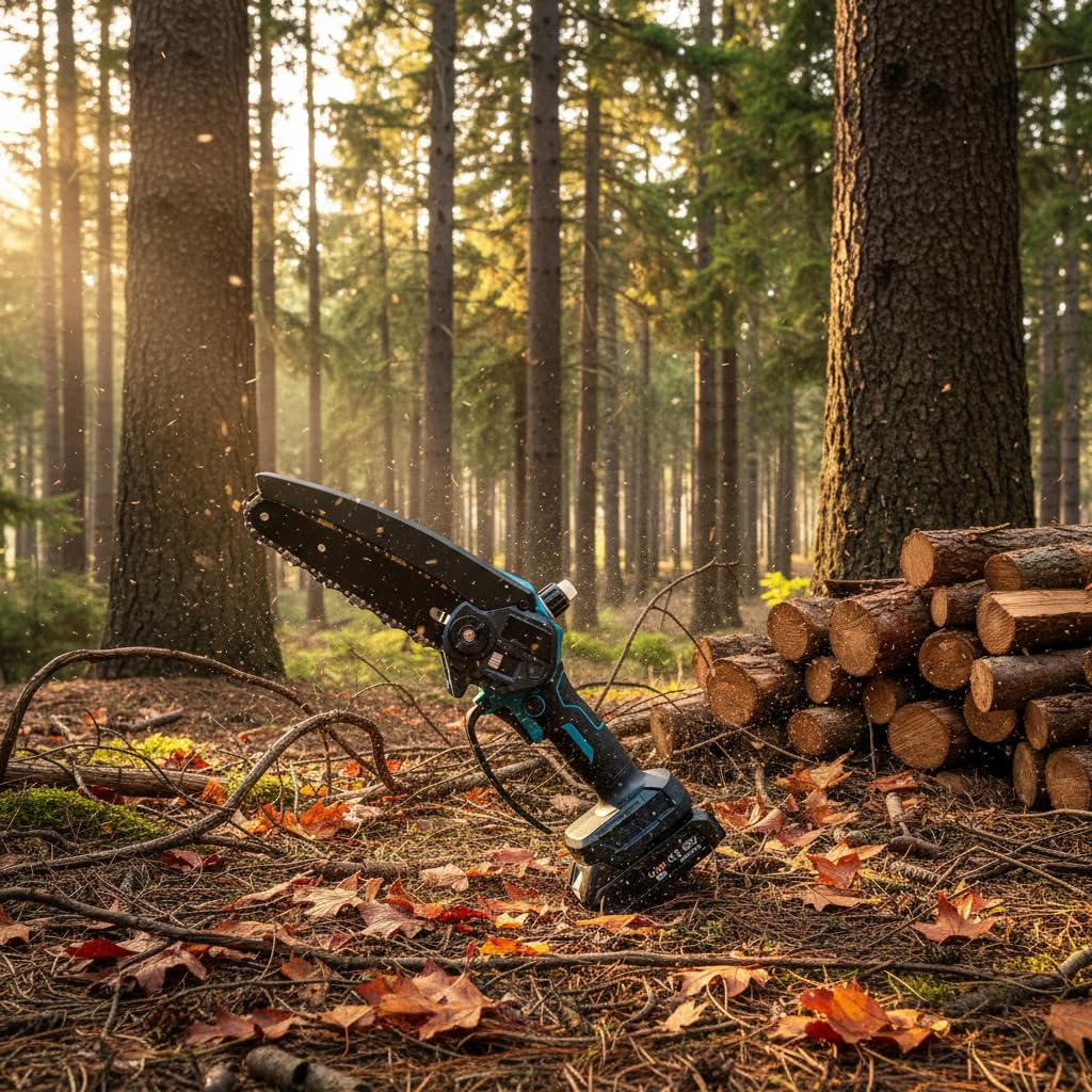 Voltix 6-calowa mini piła łańcuchowa z 2 bateriami, elektryczna piła łańcuchowa do przycinania z pompką olejową i łańcuchem zamiennym, piła łańcuchowa do cięcia drewna i prac w ogrodzie