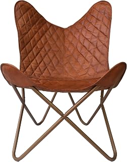 Shy Shy Let’s Touch The Sky Leather Butterfly Chair - Living Room, Bed Room Furniture/Leather Furniture/Home & Living Chair (Brown Cover + Golden Frame)